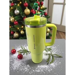 💚🎄😈 SALE STARBUCKS STANLEY LIME GREEN TUMBLER WITH TOPPER 40OZ BRAND NEW!